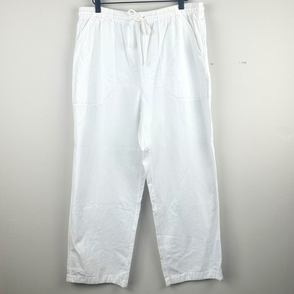 ERIKA White 100% Cotton Capri Ankle Elastic Waist w/ Drawstring‎ Women Size LP